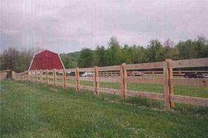 3 Board Paddock with Facials Oak Boards Locust Posts Wood Fence